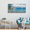 Landscape Wall Art - Blue Ocean Pink Flower Sailboat Mountain Tree Wall Decor Orange Frame Artwork for Wall Large Picture for Living Room Bedroom Home Office Wall Decoration Size 20x40